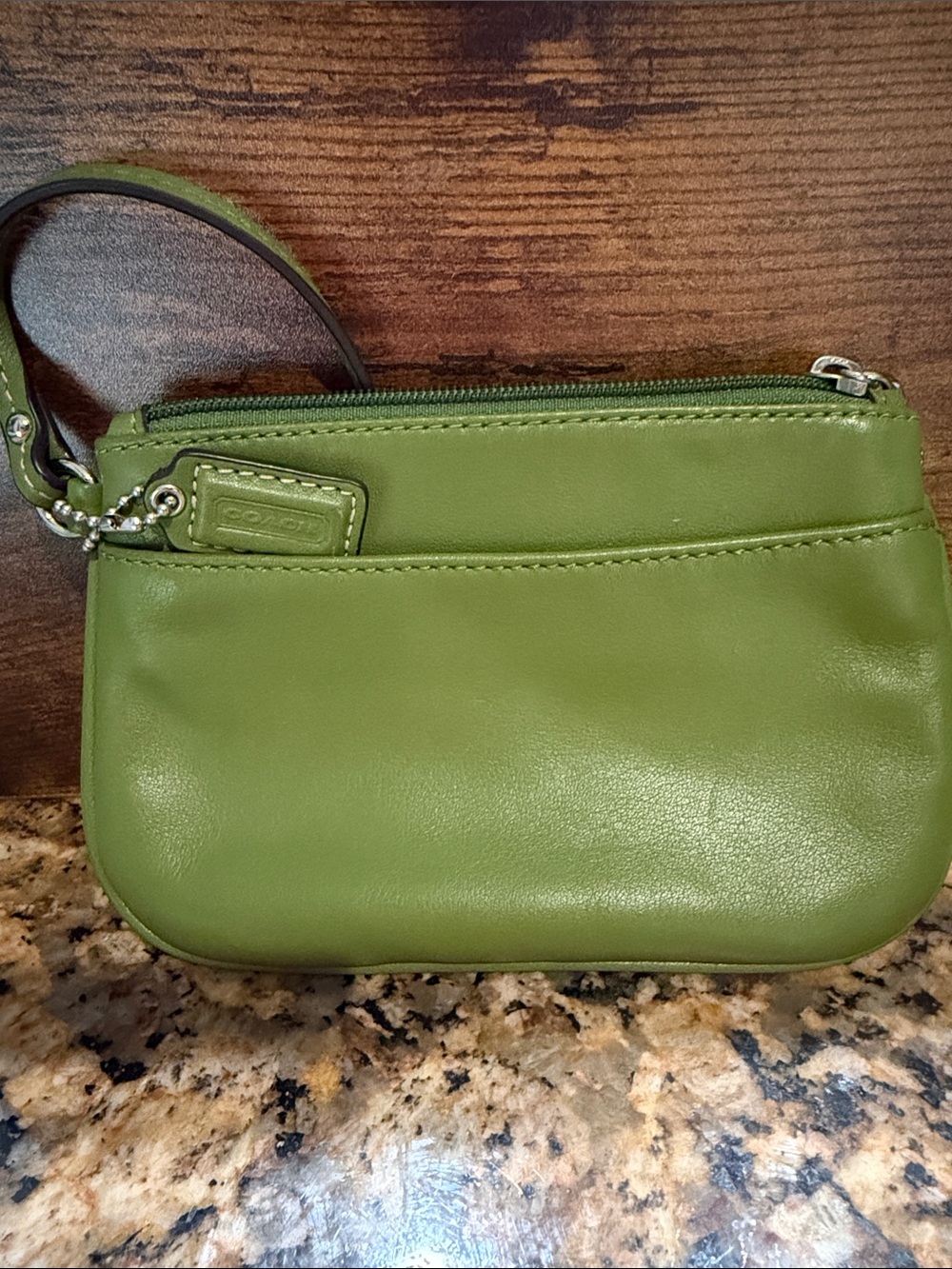 Coach Green Leather Wristlet Clutch